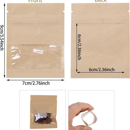 100Pcs 7×9cm Sealable Kraft Paper Bag with Transparent Window, 2.7×3.5'' Seed Coin Envelope Bags for Flower Vegetable Food Seeds Storage, Coffee Bags, Business Sample Bag.
