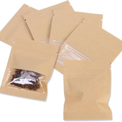 100Pcs 7×9cm Sealable Kraft Paper Bag with Transparent Window, 2.7×3.5'' Seed Coin Envelope Bags for Flower Vegetable Food Seeds Storage, Coffee Bags, Business Sample Bag.
