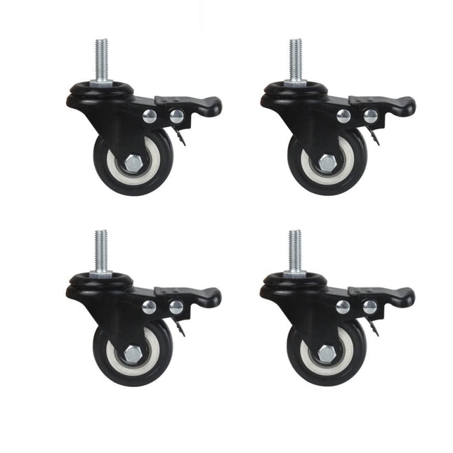 4Pcs 1.5 Inch Heavy Duty Caster Wheels Swivel Casters with Brake and M8 Threaded Stem, Loading 50kg/110lbs Black Rubber.