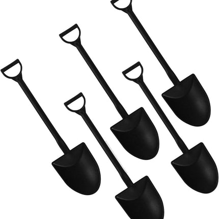 100PCS Mini Shovel Shape Spoons, Plastic Mini Ice Cream Dessert Spoon Shovels Pudding Yogurt Spoons Cute Disposable Plastic Dessert Spoons,for Family or Party，4.7 Inch. （Black).