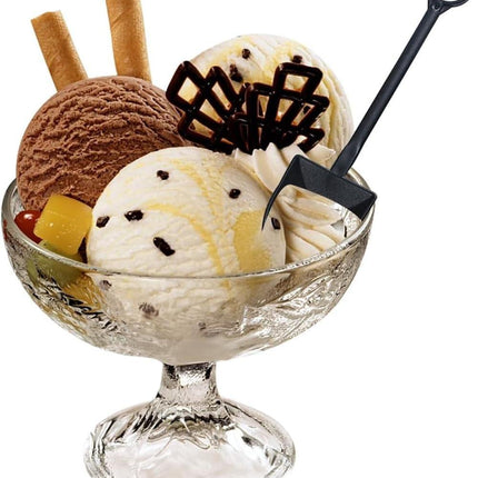 100PCS Mini Shovel Shape Spoons, Plastic Mini Ice Cream Dessert Spoon Shovels Pudding Yogurt Spoons Cute Disposable Plastic Dessert Spoons,for Family or Party，4.7 Inch. （Black).