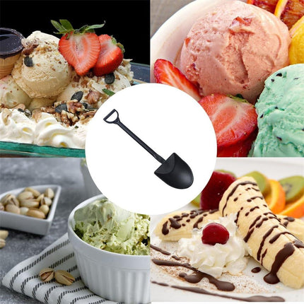 100PCS Mini Shovel Shape Spoons, Plastic Mini Ice Cream Dessert Spoon Shovels Pudding Yogurt Spoons Cute Disposable Plastic Dessert Spoons,for Family or Party，4.7 Inch. （Black).