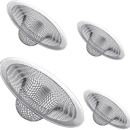 4PCS Heavy Duty Stainless Steel Sink Strainer,Sink Basket Set, Fits Most Kitchen Sinks 4.5'', Bathroom Sinks 2.75'',Shower Drains.