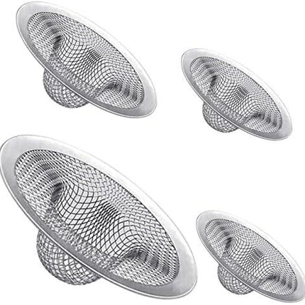 4PCS Heavy Duty Stainless Steel Sink Strainer,Sink Basket Set, Fits Most Kitchen Sinks 4.5'', Bathroom Sinks 2.75'',Shower Drains.