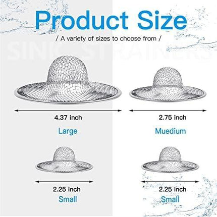 4PCS Heavy Duty Stainless Steel Sink Strainer,Sink Basket Set, Fits Most Kitchen Sinks 4.5'', Bathroom Sinks 2.75'',Shower Drains.