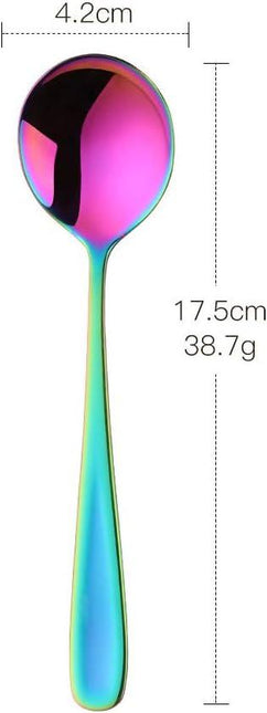 7-Inch Soup Spoons,  6 Pieces Bouillon Spoon,18/10 Stainless Steel Finished Table Dinner Spoons Set of 6 (Rainbow).