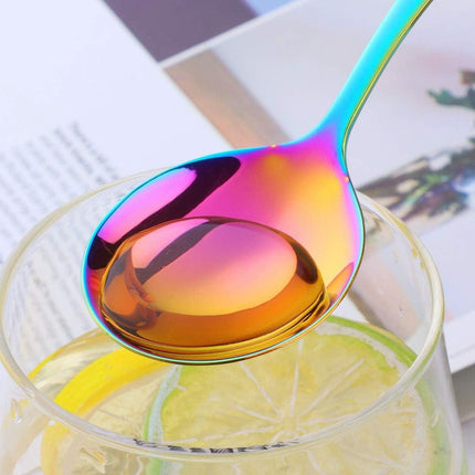 7-Inch Soup Spoons,  6 Pieces Bouillon Spoon,18/10 Stainless Steel Finished Table Dinner Spoons Set of 6 (Rainbow).