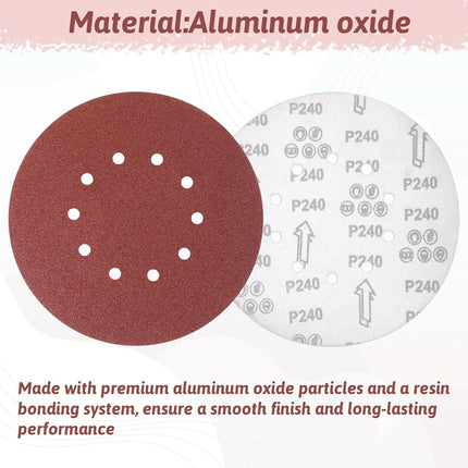 50 Pcs 9-Inch 10-Hole Drywall Sanding Discs Set, 10 Each of 60 80 120 150 240 Grits Hook-and-Loop Sanding Discs for 9" Drywall Sander, Wood Furniture Finishing.