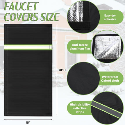 Insulated Outdoor Faucet Covers, 28”H x 15”W Reusable Easy On Cover Sock with Reflect Strip for Winter RV Park Yard Hydrant Freeze Protection Outside Water Spigot Sprinkler.