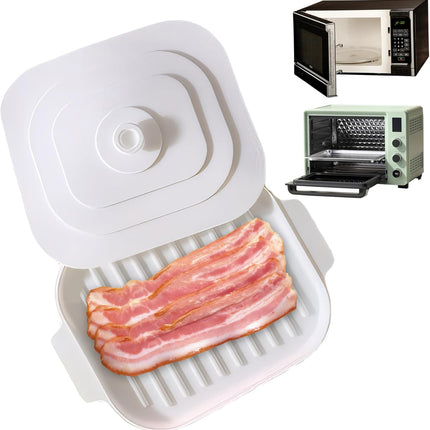 Microwave Bacon Cooker, 11x8.2inch Silicone Microwavable Bacon Grill with Lid & Handles, Bacon Tray for Microwave Cooking.