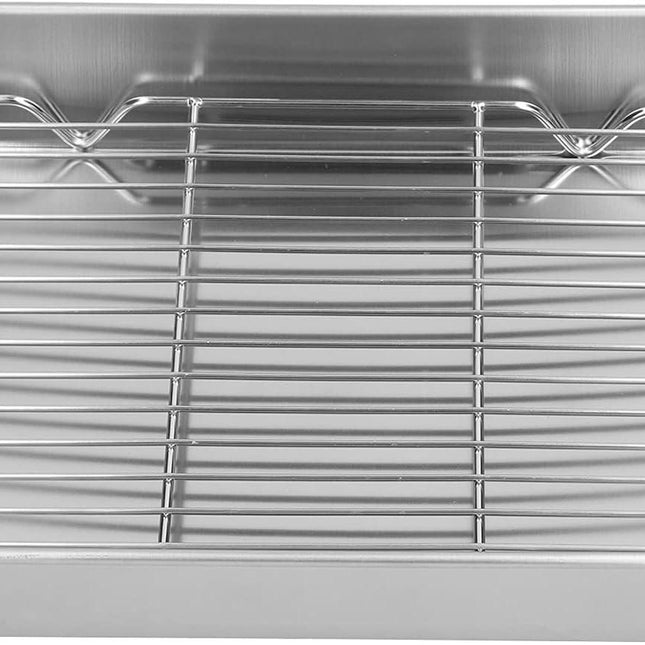Broiler Pan for Oven, Rectangular Tray Deepened Kitchen Bakeware Rack Roaster Refrigerated Crisper Chassis Grid Roasting Pans Cookie Nonstick Cake Pastry with Grill Set (10.43x8.07x1.96 Inch).