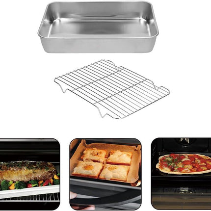 Broiler Pan for Oven, Rectangular Tray Deepened Kitchen Bakeware Rack Roaster Refrigerated Crisper Chassis Grid Roasting Pans Cookie Nonstick Cake Pastry with Grill Set (10.43x8.07x1.96 Inch).