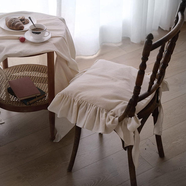 Ruffled Chair Cushions with Ties Elegant Vintage Cotton Chair Pads Soft Cotton Filled Seat Cushion for Farmhouse Home Kitchen Dining,Flesh,37 * 37cm.