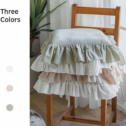 Ruffled Chair Cushions with Ties Elegant Vintage Cotton Chair Pads Soft Cotton Filled Seat Cushion for Farmhouse Home Kitchen Dining,Flesh,37 * 37cm.