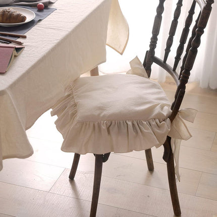 Ruffled Chair Cushions with Ties Elegant Vintage Cotton Chair Pads Soft Cotton Filled Seat Cushion for Farmhouse Home Kitchen Dining,Flesh,37 * 37cm.