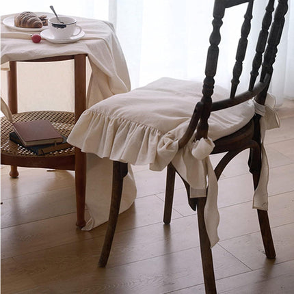 Ruffled Chair Cushions with Ties Elegant Vintage Cotton Chair Pads Soft Cotton Filled Seat Cushion for Farmhouse Home Kitchen Dining,Flesh,37 * 37cm.