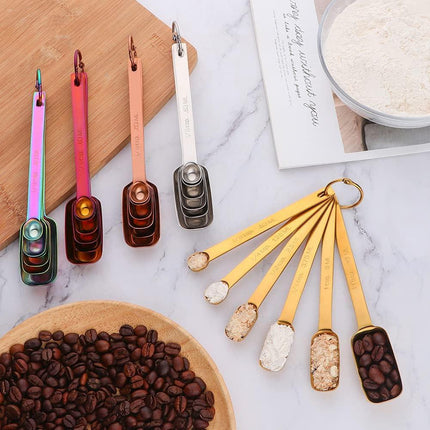 Meisha 6PCS Measuring Spoons Set, Premium Heavy Duty Stainless Steel Metal Kitchen Measuring Tools Set, for Cooking Baking, for Dry or Liquid, Fits in Spice Jar - Rainbow.