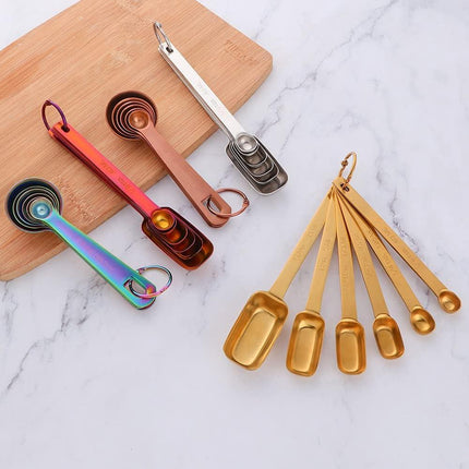 Meisha 6PCS Measuring Spoons Set, Premium Heavy Duty Stainless Steel Metal Kitchen Measuring Tools Set, for Cooking Baking, for Dry or Liquid, Fits in Spice Jar - Rainbow.