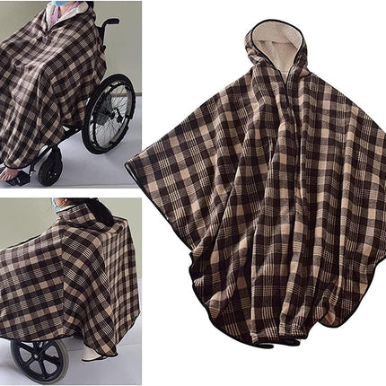 Wheelchair Blanket Adult Fleece-Lined Cape with Hood, Winter Poncho Coat for Women and Men, Warm Blanket.