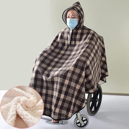 Wheelchair Blanket Adult Fleece-Lined Cape with Hood, Winter Poncho Coat for Women and Men, Warm Blanket.