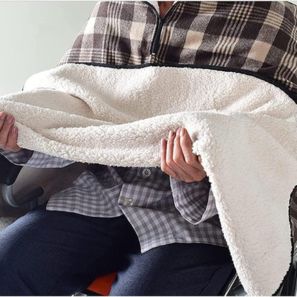 Wheelchair Blanket Adult Fleece-Lined Cape with Hood, Winter Poncho Coat for Women and Men, Warm Blanket.