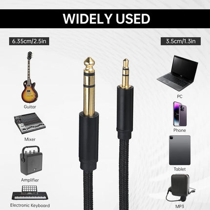 2 Pack 1/8 to 1/4 Stereo Audio Cable, 3.5mm TRS to 6.35mm Audio Cable 4Ft Stereo Cable Braided Hi-Fi Sound Bidirectional Stereo Audio Adapter Jack for Home Theater Devices Guitar Laptop and Amplifiers.