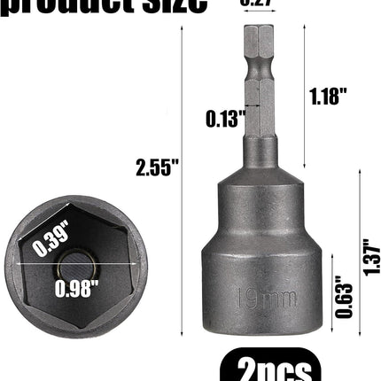 2 Pack RV Scissor Jack Socket, Camper Travel Trailer Jack Drill Adapter, 19mm Hex Drive, 1/4 Inch Hex Shank.
