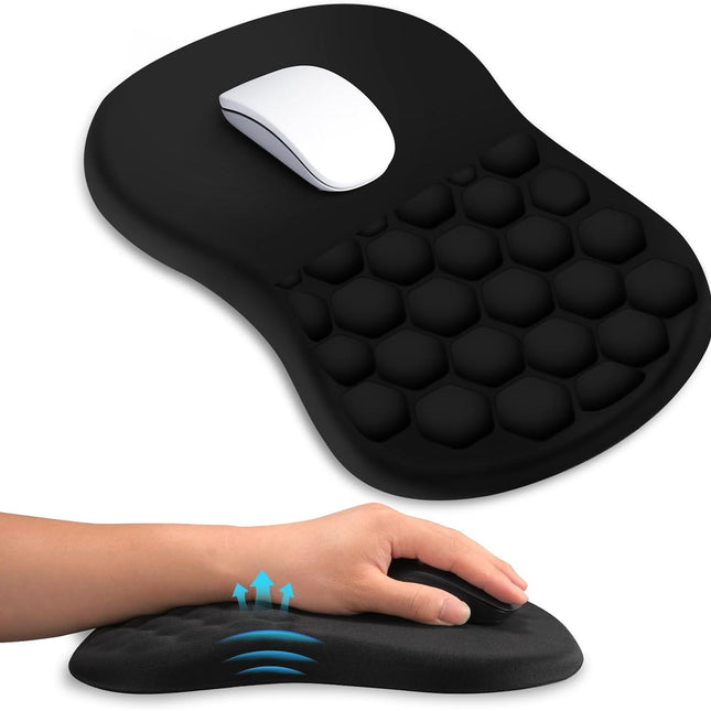 Ergonomic Mouse Pad with Wrist Rest, Dual-Slope Design for Pain Relief- Large 12x8 Inch Size with Reinforced Memory Foam & Non-Slip Base for Office Desk/Gaming (Black).