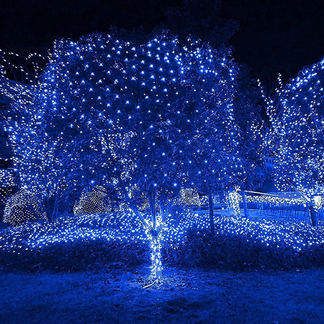 Solar Net Mesh String Lights, 9.8ft x 6.6ft 192 LED Outdoor Waterproof LED Decorative Lights with Remote for Party Christmas Holiday Garden Patio, Blue.