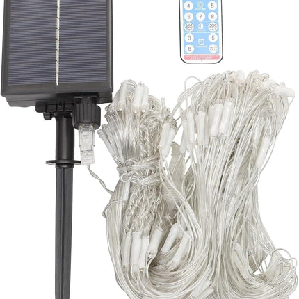 Solar Net Mesh String Lights, 9.8ft x 6.6ft 192 LED Outdoor Waterproof LED Decorative Lights with Remote for Party Christmas Holiday Garden Patio, Blue.