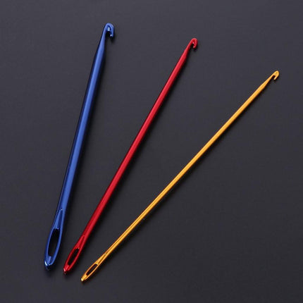 Afghan Aluminium Crochet Hook Knitting Needle Hand Knit Tool with Threading Hole.
