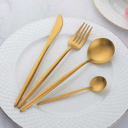 12 PCS Modern Stainless Steel Dinnerware Flatware Set, Reusable Popular Dinner Fork, Widely Use on Home, Restaurant, Party, 8.6 Inch, Gold.
