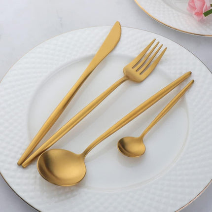 12 PCS Modern Stainless Steel Dinnerware Flatware Set, Reusable Popular Dinner Fork, Widely Use on Home, Restaurant, Party, 8.6 Inch, Gold.