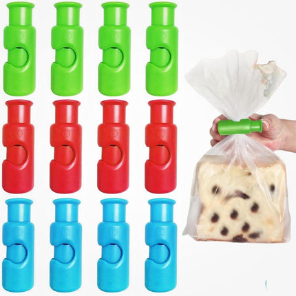 New Squeeze Clips for Chips & Other Food Bags - Grip Sticks & Sealers - Snack Closure - Plastic Sealing Clip for Bread - Colorful 12PC.