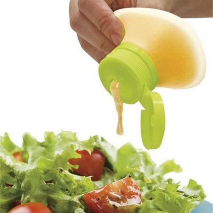 Portable Salad Dressing Containers set of 3- Silicone Squeeze Bottle Leak Proof Cap Kitchen Tool Mini Food Storage Containers Small Dip Condiment.