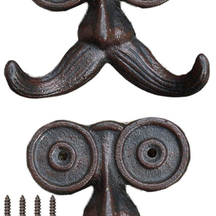 2 Pack Wall Hooks Cast Iron Mustache Hook Vintage Coat Hook Wall Mounted Coat Hooks Country House Double Hook Suitable for Garden Kitchen Utensils(Vintage Black).
