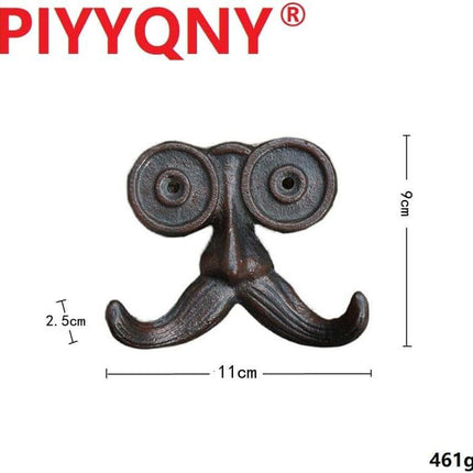 2 Pack Wall Hooks Cast Iron Mustache Hook Vintage Coat Hook Wall Mounted Coat Hooks Country House Double Hook Suitable for Garden Kitchen Utensils(Vintage Black).