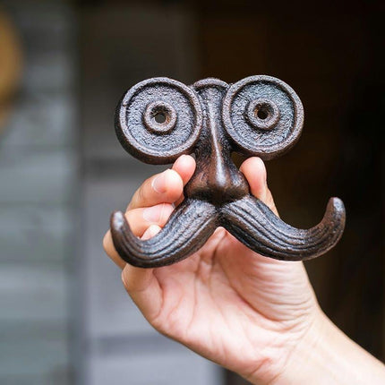 2 Pack Wall Hooks Cast Iron Mustache Hook Vintage Coat Hook Wall Mounted Coat Hooks Country House Double Hook Suitable for Garden Kitchen Utensils(Vintage Black).