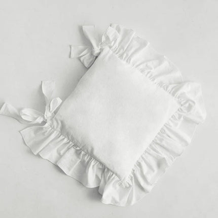 Farmhouse Indoor Chair Cushions for Dining Non-Slip Rocking Chair Cushions with Zipper Ruffled Cotton Seat Cushion for Kitchen White Retro Chair Pads with Ties 14.5''×14.5''.