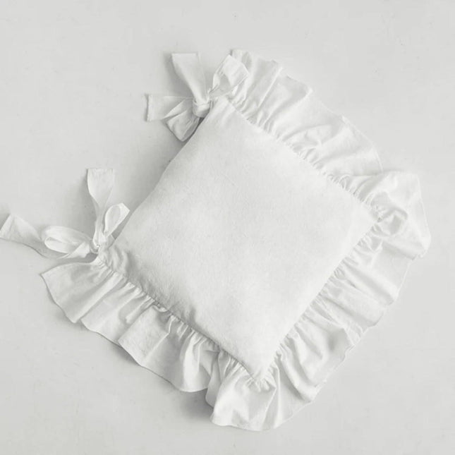 Farmhouse Indoor Chair Cushions for Dining Non-Slip Rocking Chair Cushions with Zipper Ruffled Cotton Seat Cushion for Kitchen White Retro Chair Pads with Ties 14.5''×14.5''.
