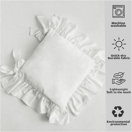 Farmhouse Indoor Chair Cushions for Dining Non-Slip Rocking Chair Cushions with Zipper Ruffled Cotton Seat Cushion for Kitchen White Retro Chair Pads with Ties 14.5''×14.5''.