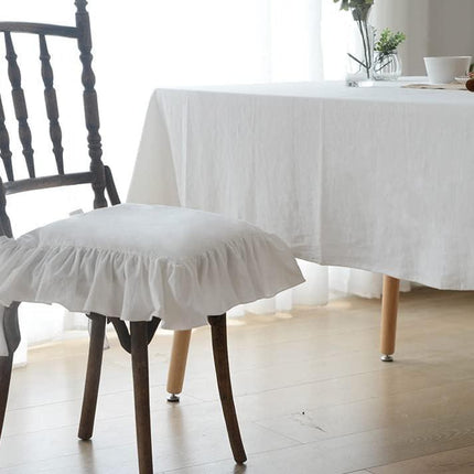 Farmhouse Indoor Chair Cushions for Dining Non-Slip Rocking Chair Cushions with Zipper Ruffled Cotton Seat Cushion for Kitchen White Retro Chair Pads with Ties 14.5''×14.5''.