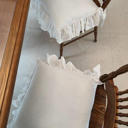 Farmhouse Indoor Chair Cushions for Dining Non-Slip Rocking Chair Cushions with Zipper Ruffled Cotton Seat Cushion for Kitchen White Retro Chair Pads with Ties 14.5''×14.5''.