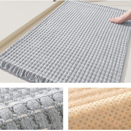 Soft Microfiber Farmhouse Bathroom Rug Washable Kitchen Mats Woven Non Slip Small Bath Mat with Pure Tassels,Tufted Braided Bath Rug for Entryway Doormat Laundry Room(20" X 32",Beige).