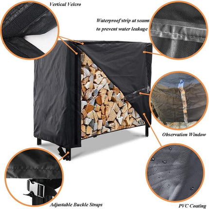 Firewood Log Rack Cover 4ft / 8ft Heavy Duty Waterproof Wood Pile Outdoor Patio Garden Fireplace Holder Fire Storage Covers (4FT: 48" x 24" 42")  4FT: 42".