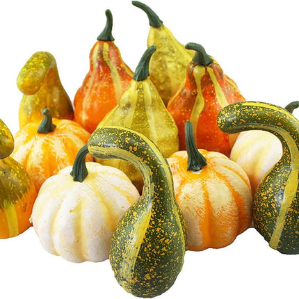 12 Pcs Artificial Pumpkins and Gourds Set, Small Faux Foam Pumpkins Artificial Vegetables for Halloween Fall Thanksgiving Party Table Decoration Supply (12pcs).