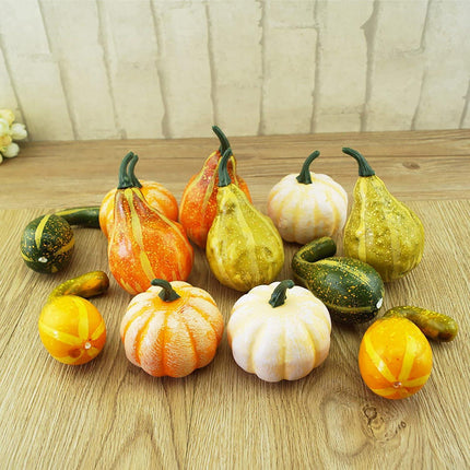 12 Pcs Artificial Pumpkins and Gourds Set, Small Faux Foam Pumpkins Artificial Vegetables for Halloween Fall Thanksgiving Party Table Decoration Supply (12pcs).