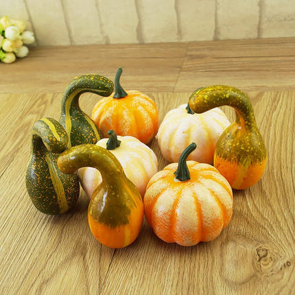 12 Pcs Artificial Pumpkins and Gourds Set, Small Faux Foam Pumpkins Artificial Vegetables for Halloween Fall Thanksgiving Party Table Decoration Supply (12pcs).