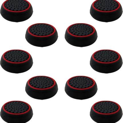 10Pcs Analog Controller Thumb Stick Grip Thumbstick Cap Cover for PS3/PS4/PS5 Controller - Black Background with Red Circle.