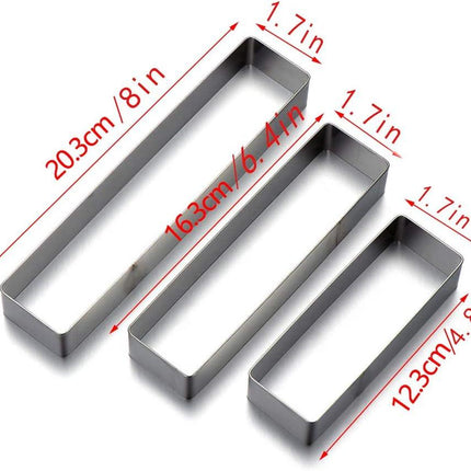 Mousse Mold 3-piece Set, Rectangle Ring Bakeware Tiramisu Cake Baking Cookie Cutters.